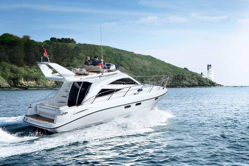 F34 A large flybridge, extending cockpit and equally inventive use of space below deck let you share the experience of being aboard the F34 with family and friends.