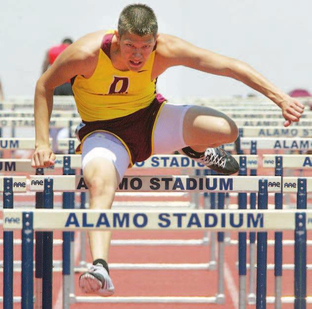 com ABOVE La Joya Juarez-Lincoln s Yariel Matute raises his fingers as he finishes the boys 400-meter dash during the Region IV-6A track meet earlier this year at Alamo