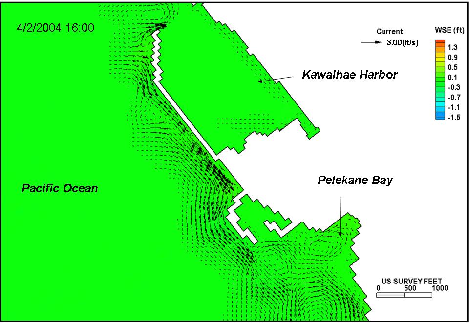9 Figure 7. CMS computed depth-averaged current surrounding Kawaihae Harbor and Pelekane Bay under existing condition during 2 April 2004 at 16:00 GMT.
