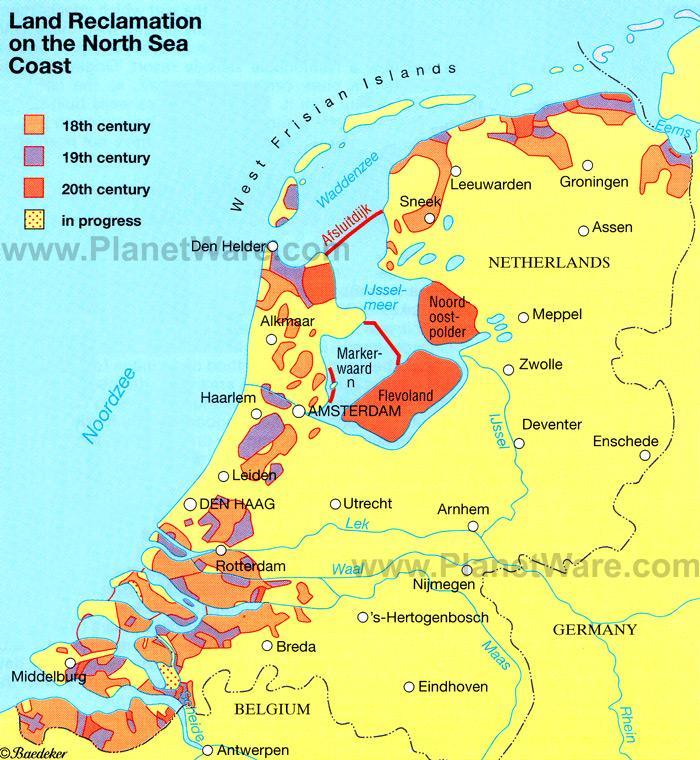Tides, SLR, TPP and land reclamation 13 Figure 5.6: Areas of the Dutch coast reclaimed.