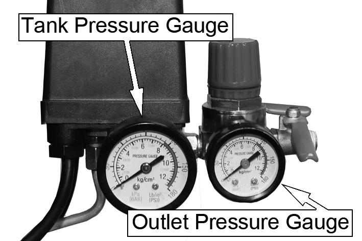 Use the pressure regulator to set the output pressure of the outlet valves. Turn clockwise to increase the pressure.