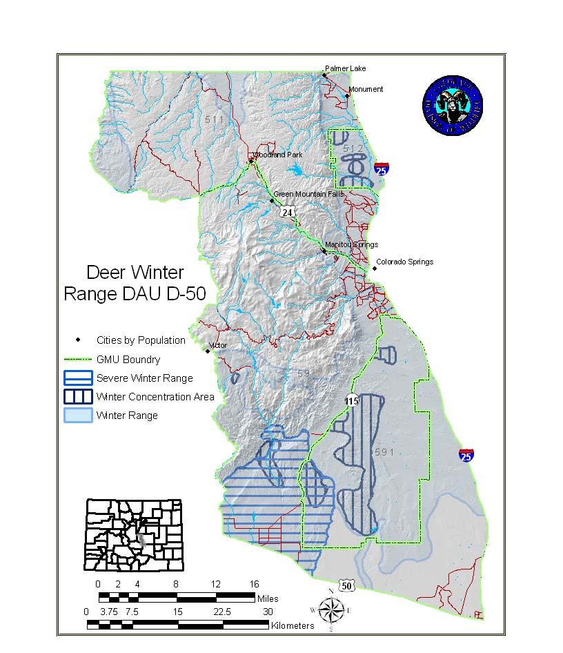 Figure 8. Mule Deer Winter Range in DAU D-50 Historic Population Management Historically the D-50 deer DAU included GMUs 511 and 512 and was established in 1989.