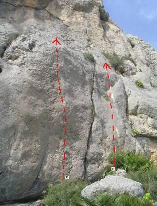 .. 6b? 10m. The centre of the wall between the two cracks. 12. Heathers Nirvana... 5 (HVS 6a) 25m. Traditional. Start 10m right of Block 11 at a sinuous crack just left of the arete.
