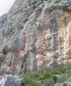 Two routes take the right wall of the entrance. 3. Main 3... 7a+? 25m. Start in the middle of the wall.