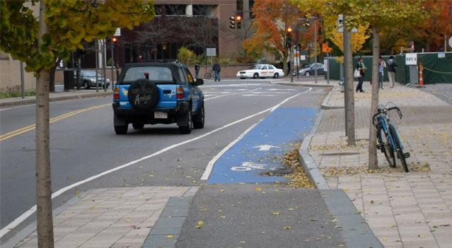 Bringing cycle track next to (or shared with) motor vehicle Similar to conventional bike