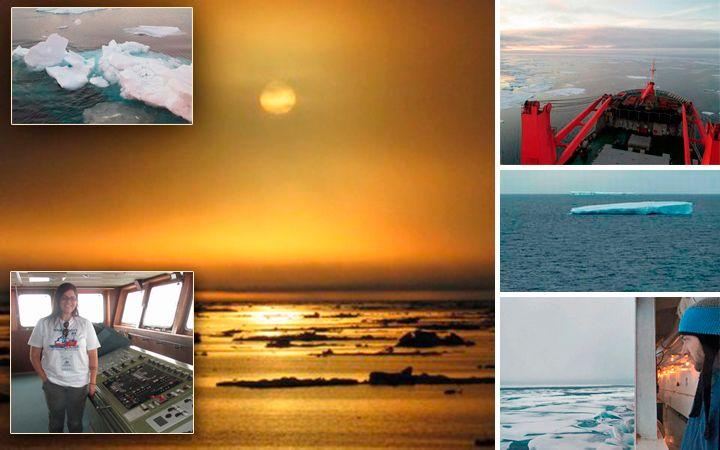 Photos courtesy of Lindsay Bartholomew (pictured lower left). Visit her blog at Lindsay in the Arctic. The days when the ship was moving in ice-free waters, passing occasional icebergs, are over.