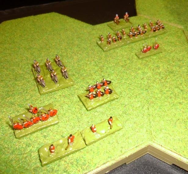 Corps 1 continued The fourth Division (on the left in this photograph) contains an odd mix of Units. The first Unit is 300 Elite quality unarmoured peltasts with long spear.
