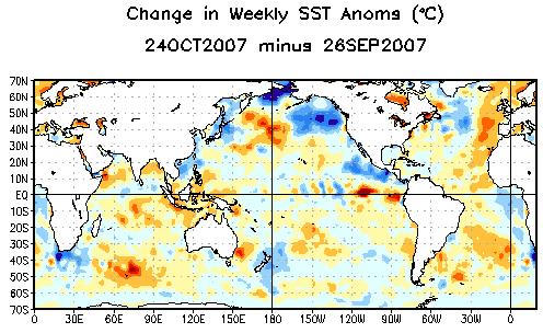 Weekly SST Departures ( o C) for the Last Four Weeks During October 2007
