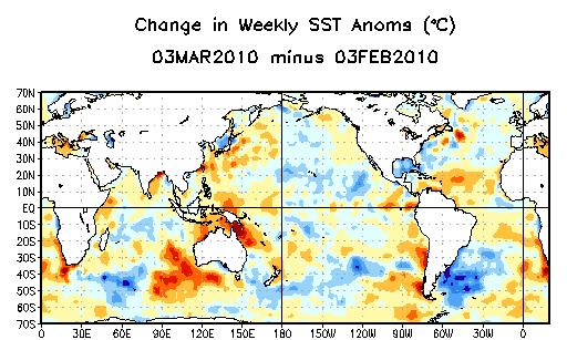 Weekly SST Departures ( o C) for the Last Four Weeks During the last four