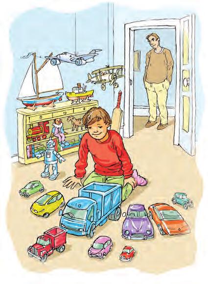 Bryn got out all his trucks and cars and arranged them in a line. He decided Clare could choose first which to play with, although he couldn t help hoping it wouldn t be the big, blue one.