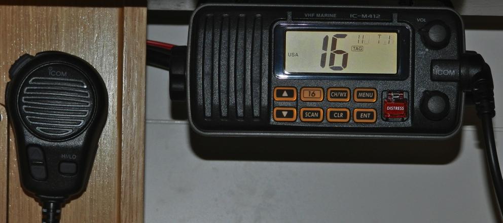 8. VHF Procedures Your vessel is equipped with an ICOM M412 Marine VHF and is hard-wired to the battery.