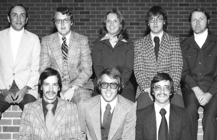 1976 Meat Animal Evaluation Team Back: R.J. Epley (Coach), Randall Jacobs, Bonnie McCarvel, Terrill Post, C.E. Allen (Coach) Front: David Jones, Steven Fresk, Douglas Ehlers Not pictured: J.