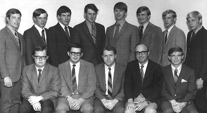 1970 Meat Animal Evaluation Team Back: Frank Kaehler, Eugene Hansen, Steven Knott, John Brandts, Michael Caskey, Mark Freserickson, Thomas Meium, James