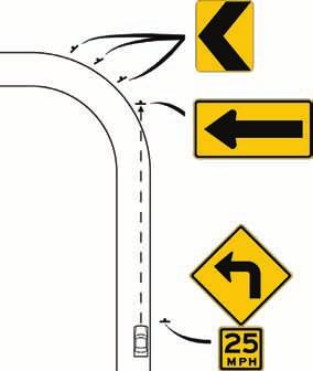 Traffic Sign Handbook for Local Roads Figure 11: Use of curve, arrow, and chevron signs Note: Similar signs should be used in the other direction on two-way roads.