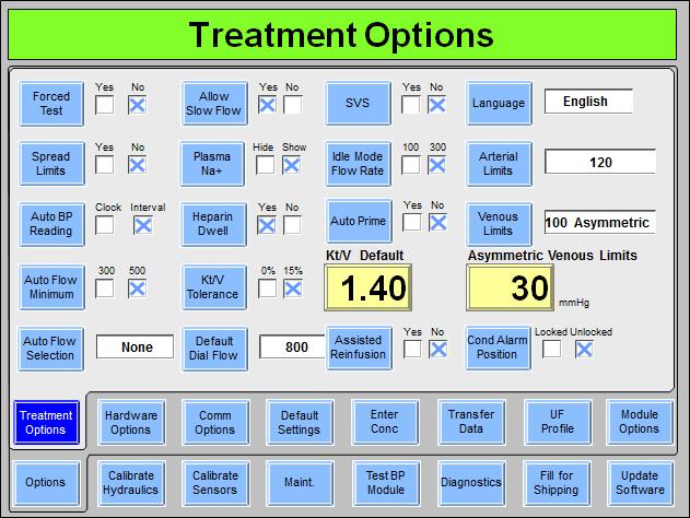 Appendix E Treatment Options Screen Figure 106 Treatment Options Screen (showing functional software version 2.