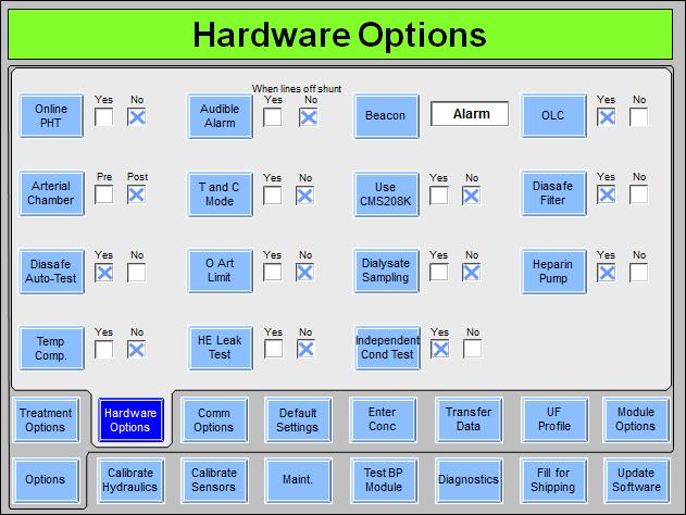 Appendix E Hardware Options Screen Figure 107 Hardware Settings Screen (showing functional software version 2.
