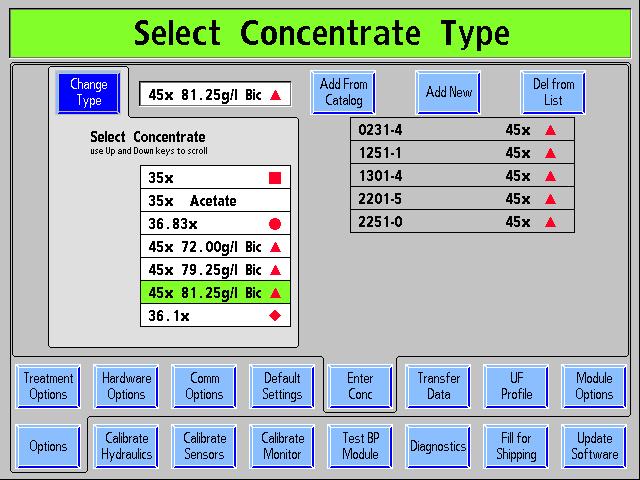 Appendix E Select the Change Type button and use the / (up or down) keys on the Keyboard to change the concentrate type of dilution to the desired family Note: Functional software versions 2.
