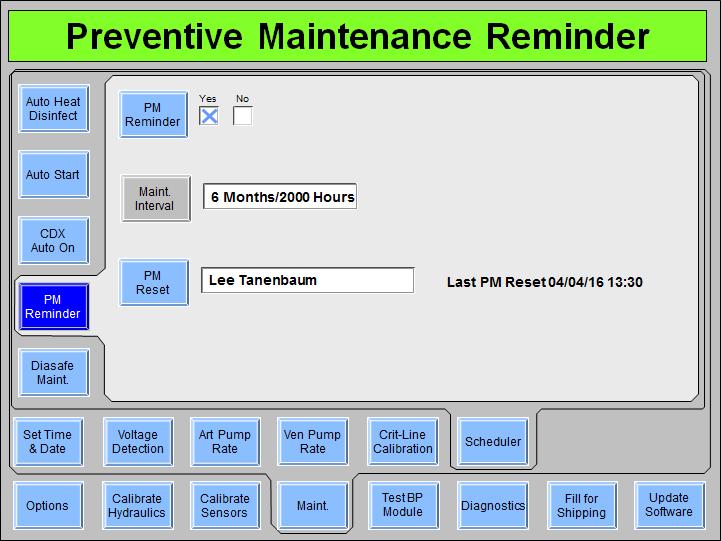 Appendix E PM Reminder Figure 123 Scheduler PM Reminder Screen (showing functional software version 2.