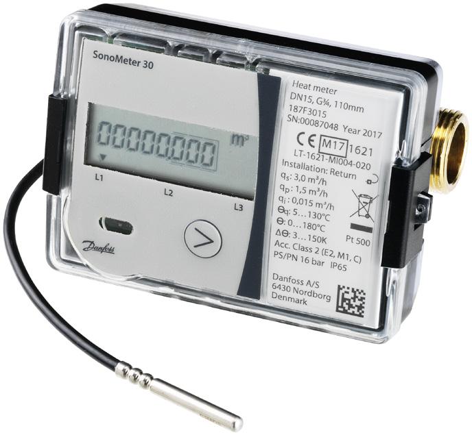 Data Sheet SonoMeter 30 Energy Meters Description The Danfoss SonoMeter 30 is a range of ultrasonic, compact energy meters intended for measuring energy consumption in heating and cooling
