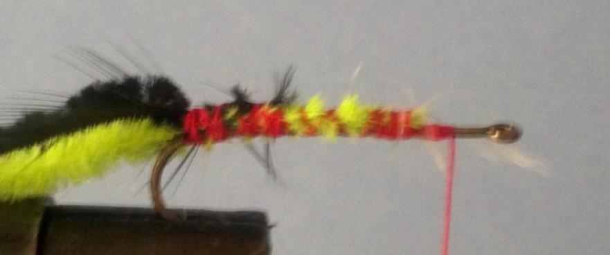 For easy of tying we will use green. You can use what ever color you desire. A jig hook can also be tied.