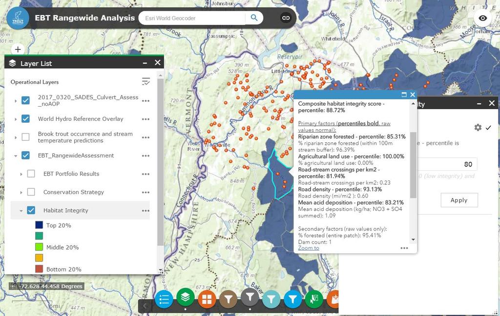 Click on the Upper Wild Ammonoosuc River patch to learn about the scores for that population.