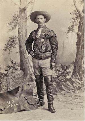 Would a Pony Express rider really go without his cowboy hat, his boots and his buckskins?