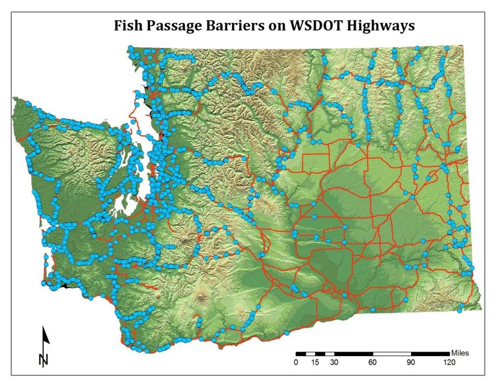 Challenges we face 7,000 miles of WSDOT highways containing 3,185 documented fishbearing stream crossings