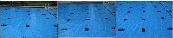 ANGELS devices are placed in a grid on the bottom of the swimming pool.