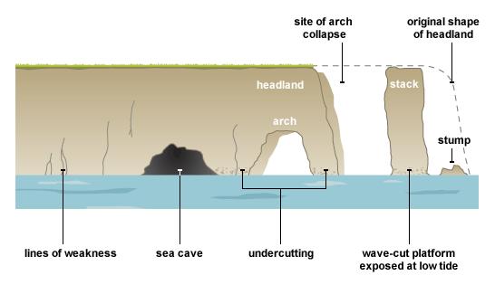 7. To explain the formation of a cave, arch, stack and stump Example: Old