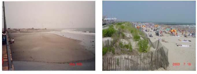 Remedial actions taken include overfilling of the hot spot area in the 1995 and 1997 fills. Scarps formed on the beach as the sand readjusted after fill placement.
