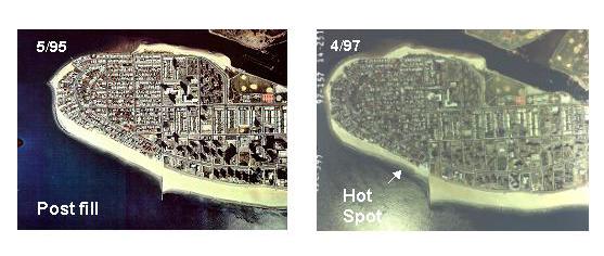 Figure 3. Post-fill March 1995 and 2 years later April 1997 at Sea Gate hot spot being monitored.