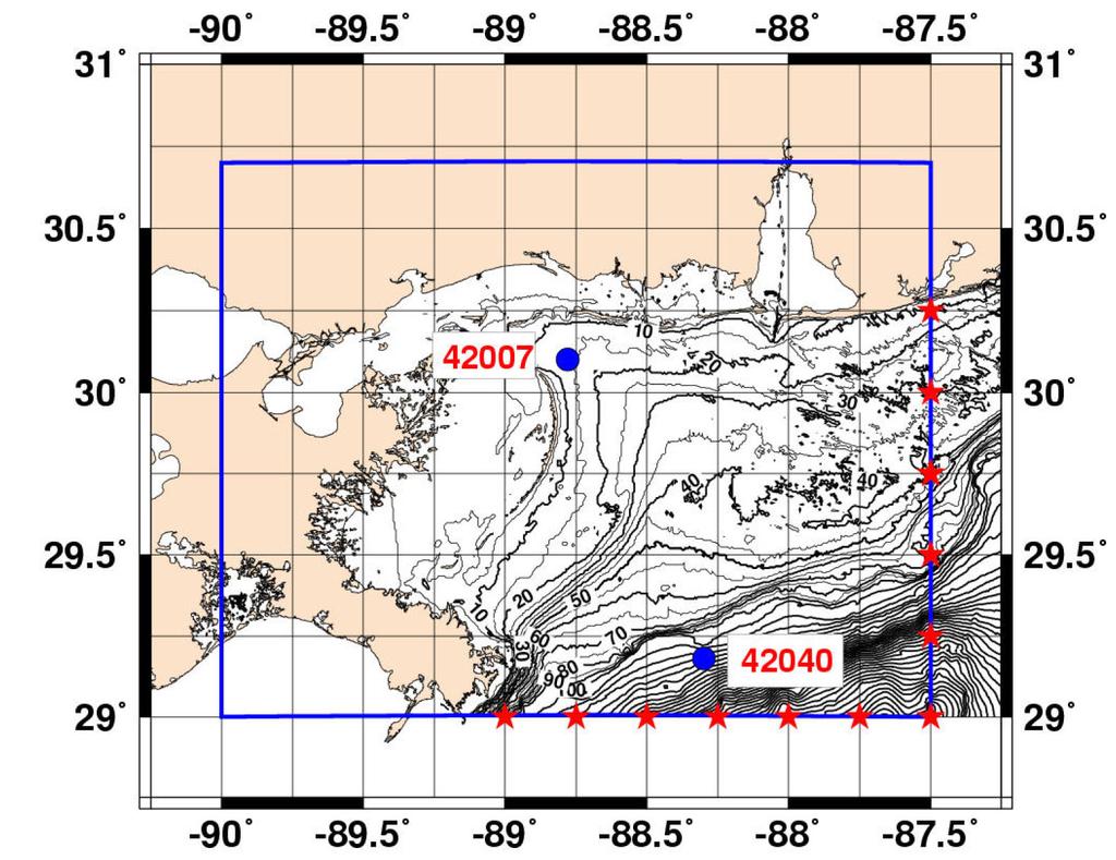 Validation Test Report for the SWAN Model 27 Fig. 22 Bathymetry and station locations for Test 6.