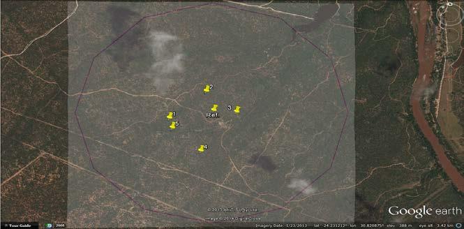 Figure 3: Lightning data of alleged strike overlaid on Google Earth (courtesy South African Weather Services).