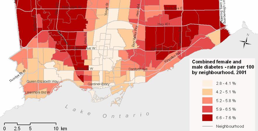 Diabetes Prevalence in Toronto Neighbourhoods Booth GL, Creatore M, Gozdyra P and Glazier R.