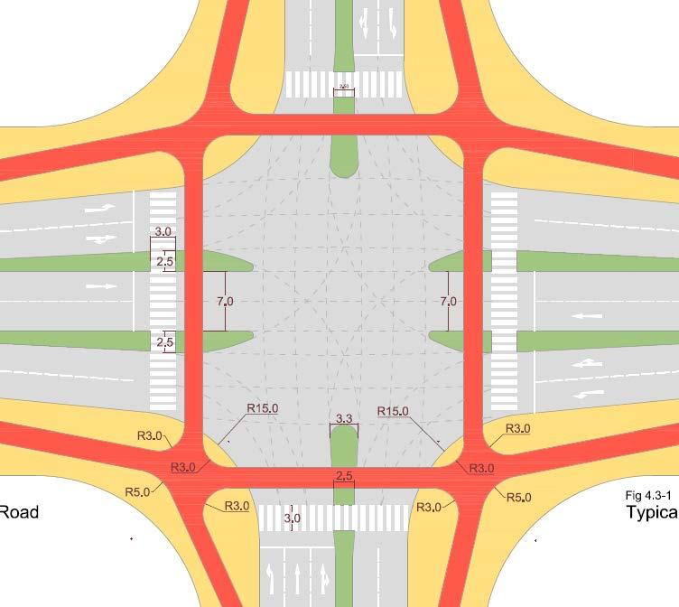 Below a design is shown of an intersection between an arterial road and