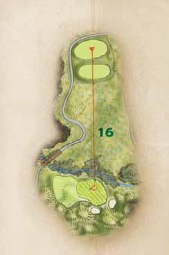 The challenge is to fly the ball onto the center of the putting surface, or the 16th tees to the north as you prepare to tackle 17 and head for home.