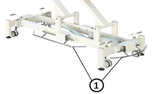 3.2 Locking of the castors MFG 30000 Series treatment table is fitted with adjustable castors. Lift the table for transportation by pressing the pedal (Figure 3) down. Figure 3.