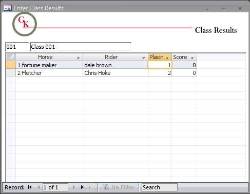 Entering Show Class Results To enter Show Class Results in GaitKeeper go to Activities menu, Enter Show Results or click the Enter Show Results toolbar icon.