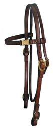 MULE TRAIL BRIDLE HORSE SIZE - 174 3/4 browband bridle designed for a mule. Browband has slide buckle for easy bridling. Available in black, brown, or golden with brass or chrome hardware.