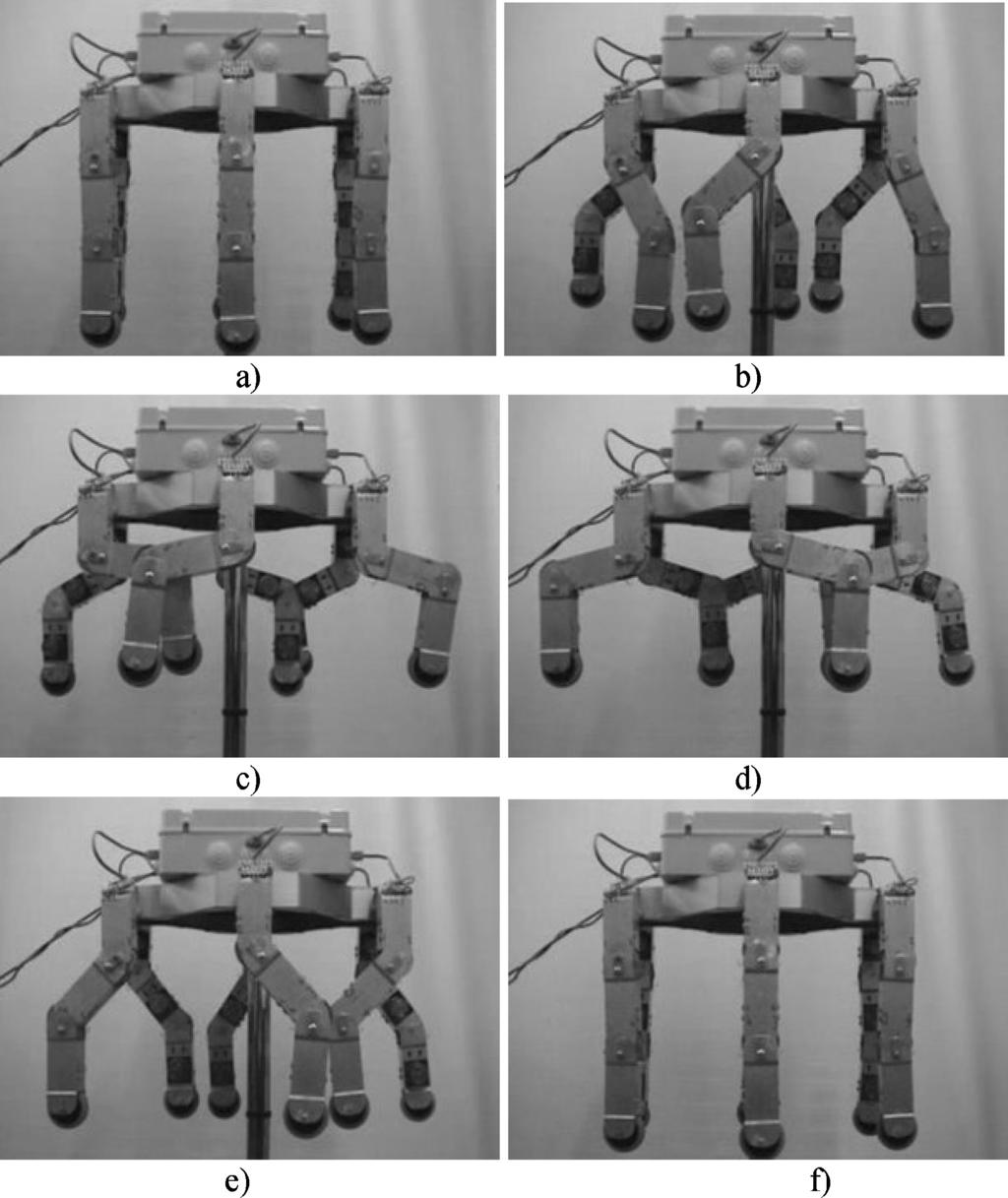 At this point in time, the legs are straightened back to the default position (Fig. 9a). A descriptive Grafcet for forward movement of the hexapod has been shown in Figure 10.