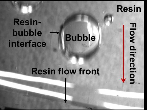 This topic of resin film drainage between moving bubbles and free surfaces (or flow fronts) was explored in a computational study by Gangloff et al. (2012) in [5].