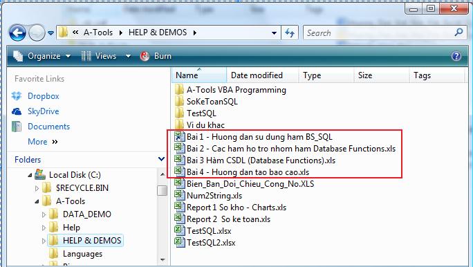 Các tập tin Excel có dữ liệu mẫu cùng các ví dụ để học các hàm trong tài liệu này Cấu trúc hàm BS_SQL BS_SQL(SQL [,OPTIONS]) + SQL: Là một chuỗi khai báo câu lệnh truy vấn dữ liệu theo ngôn ngữ T-SQL.