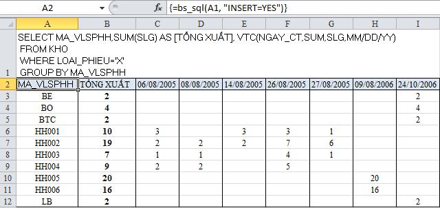 trúc: SQL(table_source[, update]) table_source: là tên của bảng(table) hay tên của một bảng đƣợc truy vấn bới hàm BS_SQL.
