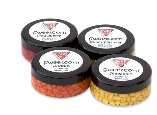 Supersize Hookbait Sweetcorn 200ml 2.99 The best sweetcorn you have ever seen: great colours, great flavours and great full-grain kernels in re-sealable pots. Fantastic bait for summer or winter.