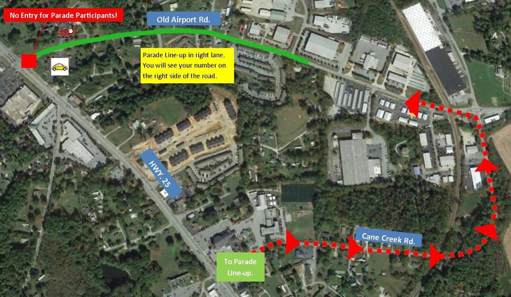 How to get to the Parade Line-up For the 2017 Parade, we are asking all participants to enter the parade line-up area via Old Cane Creek Road (Traffic Light by CVS).