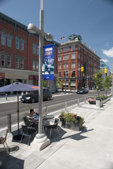 King Street in Kitchener offers an excellent Canadian example of a street redesigned to improve the pedestrian experience.