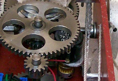 Figure 32: Potentiometer attached to the gear train shaft A small aluminum timing belt pulley is attached to the potentiometer and an identical timing belt pulley is attached to the second rotation