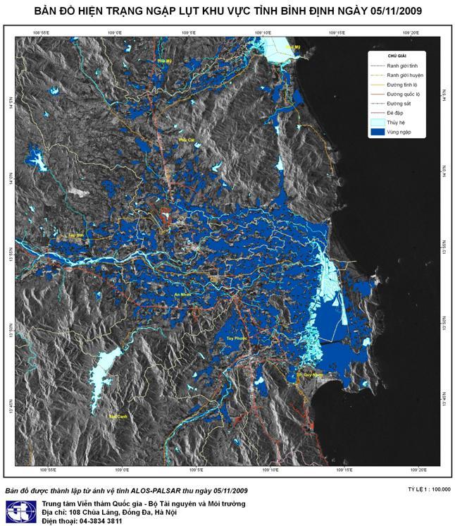 Satellite Image received from Sentinel Asia Binh Dinh Flood rapid map made