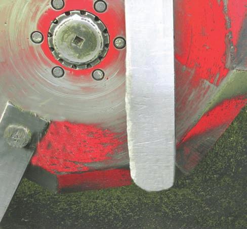 Section 3 - Mower Preparation 6. Check the Condition of the Blades - Inspect the blades daily. - Check that the blades swing freely. Note: Do not sharpen the blades. Replace them with Highline blades.