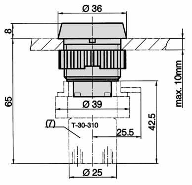 Series T Dimensions for actuator 2 Push button, order
